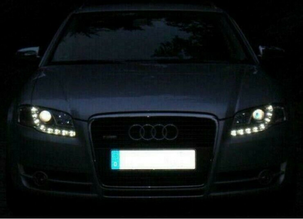 LED Tagfahrlicht Design Scheinwerfer für Audi A4 B7 05-08 schwarz
